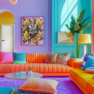 Poster Buquê Encantador de Rosas Ouros E Coração 12x16