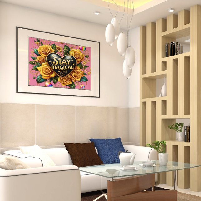 Poster Buquê Encantador de Rosas Ouros e Coração 16x12 (Criador carregado)