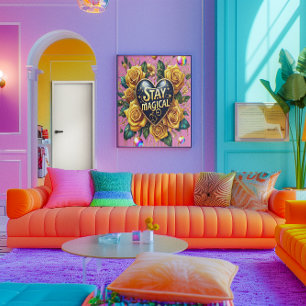 Poster Buquê Encantador de Rosas Ouros E Coração 24x36