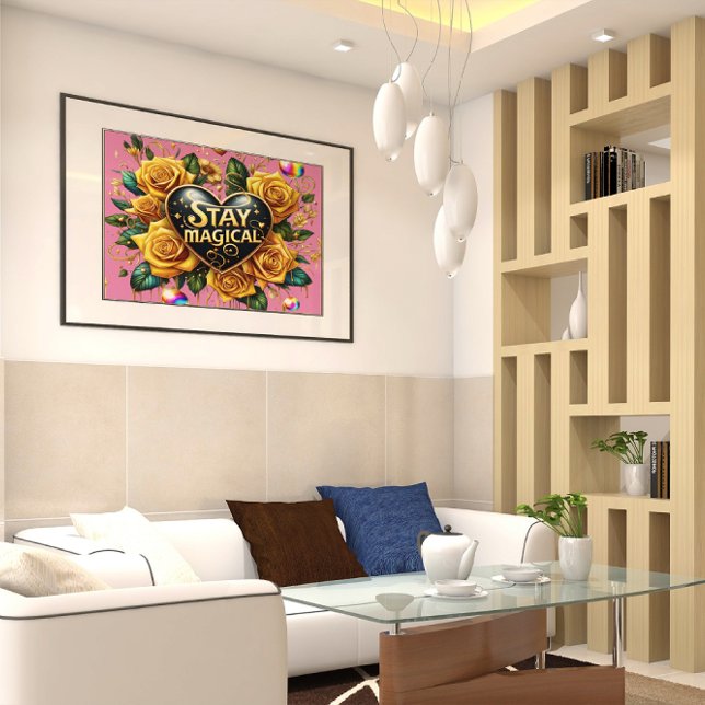 Poster Buquê Encantador de Rosas Ouros e Coração 36x24 (Criador carregado)