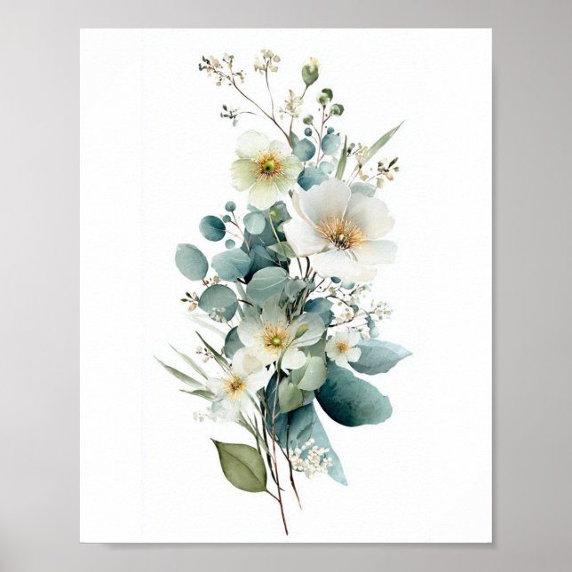 Poster Buquê Floral Branco de Eucalipto (Frente)