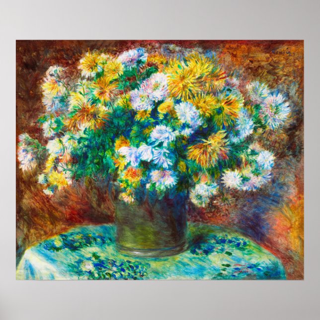 Poster Buquê Floral Dourado e Branco Arte Impressionista (Frente)