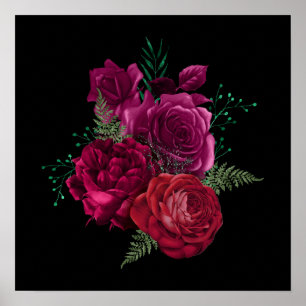 Poster Buquê Floral Elegante Magenta Rosa