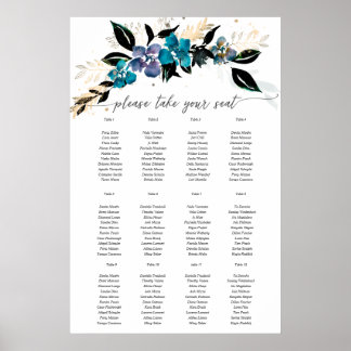 Poster Buquê Floral Floral de Casamento Azul
