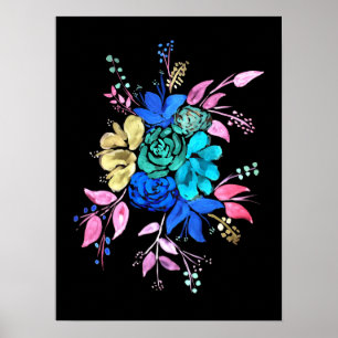 Poster Buquê Floral Neon Style