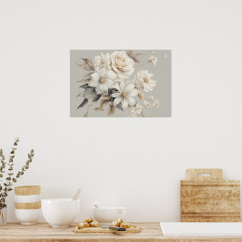 Poster Buquê Floral Rosa Branca Elegante