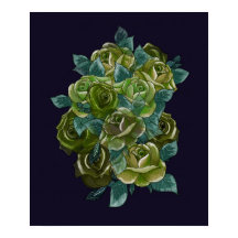 Buquê floral verde, marinho azul, rosas exóticos