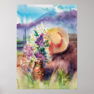 Poster Buquê Romântico de Flores Silvestres em Aquarela d