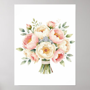 Poster Buquê Romântico de Peônias com Anel de Diamante