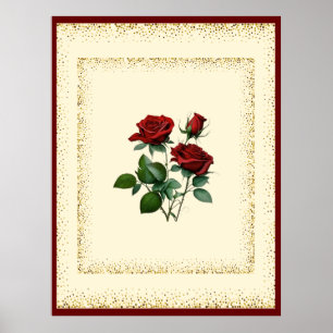 Poster Buquê Rosa vermelha enquadrado com Canvas de ponto