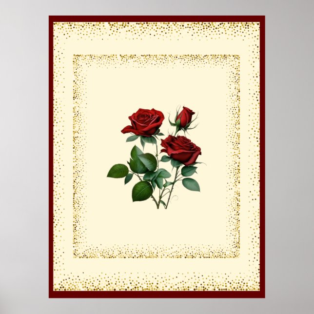 Poster Buquê Rosa vermelha enquadrado com Canvas de ponto (Frente)