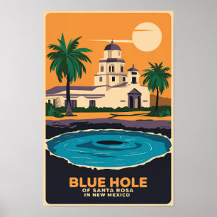 Poster Buraco Azul Viagem Novo México Arte Vintage