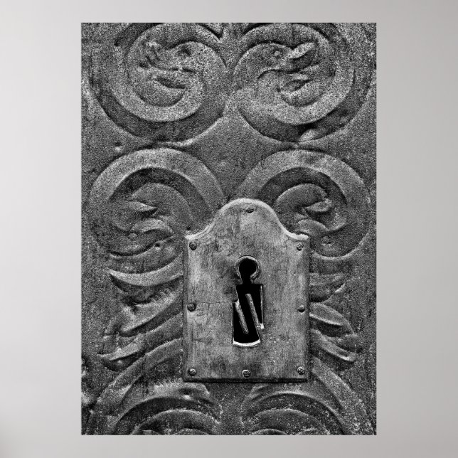 Póster Buraco da fechadura em porta de metal medieval (Frente)