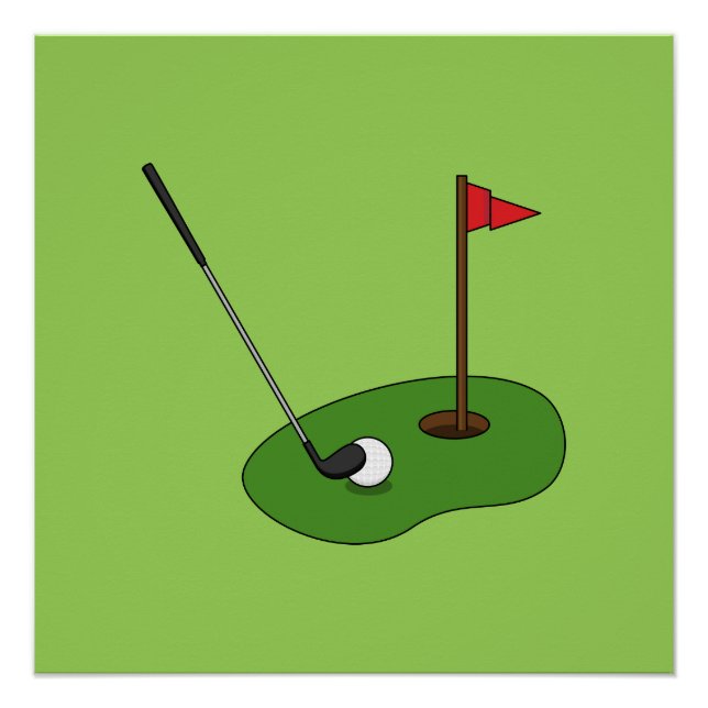 Póster Buraco de Curso de Golfe com Bandeira (Frente)