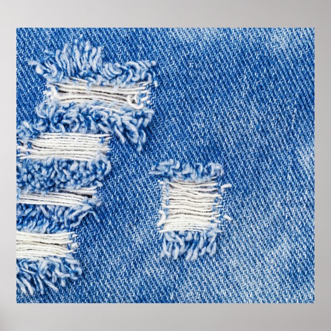 Poster Buraco, jeans de denim, textura rasgada (Frente)