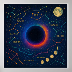 Poster Buraco Negro Cósmico e Constelações Arte - Celesti
