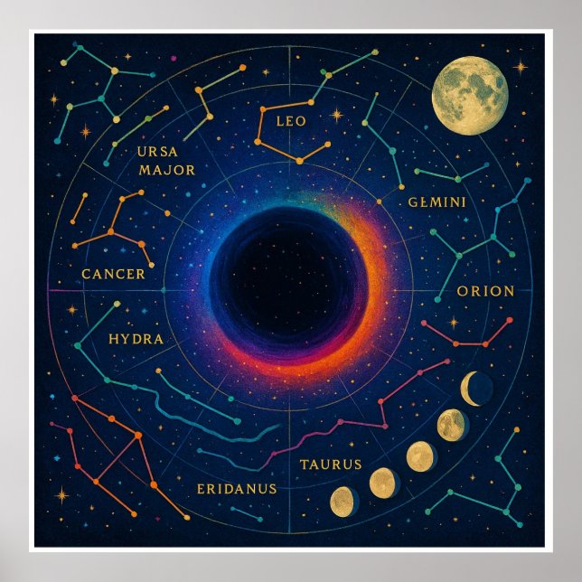 Poster Buraco Negro Cósmico e Constelações Arte - Celesti (Frente)