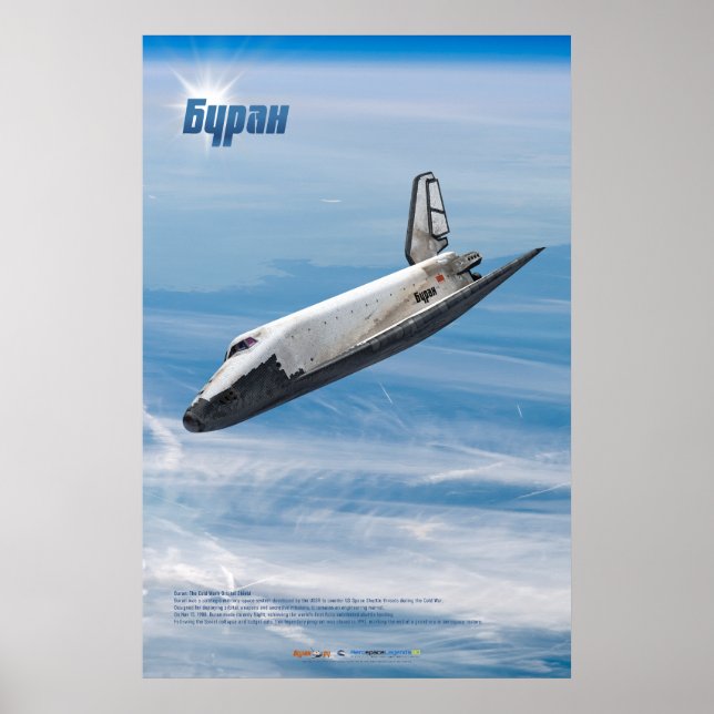 Poster Buran: Lendário Ônibus Espacial Soviético em Vôo (Frente)