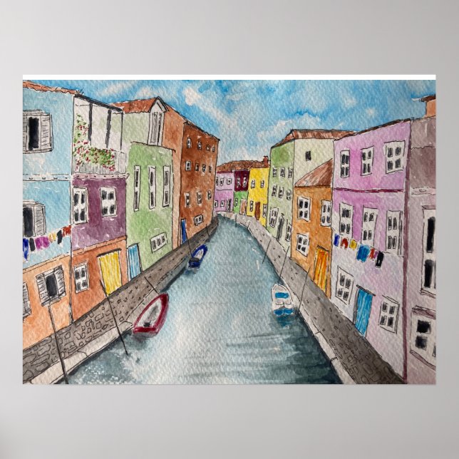 Poster Burano Venice Casas coloridas (Frente)