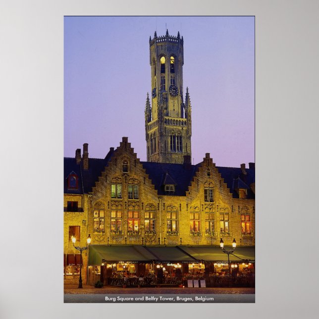 Poster Burg Square e Belfry Tower, Bruges, Bélgica (Frente)