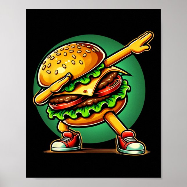 Poster Burger Dabbing Dancing Funny Burger Comida Hamburg (Frente)