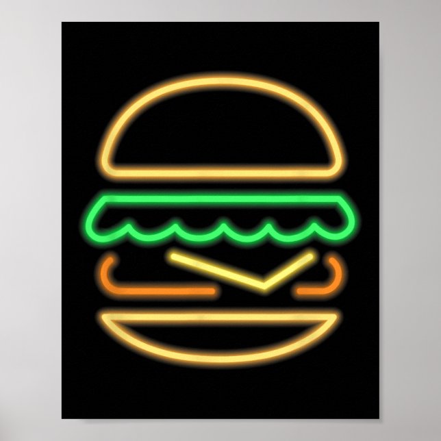 Poster Burger Neon - Estilo de um Clique de Sinal Neon Re (Frente)