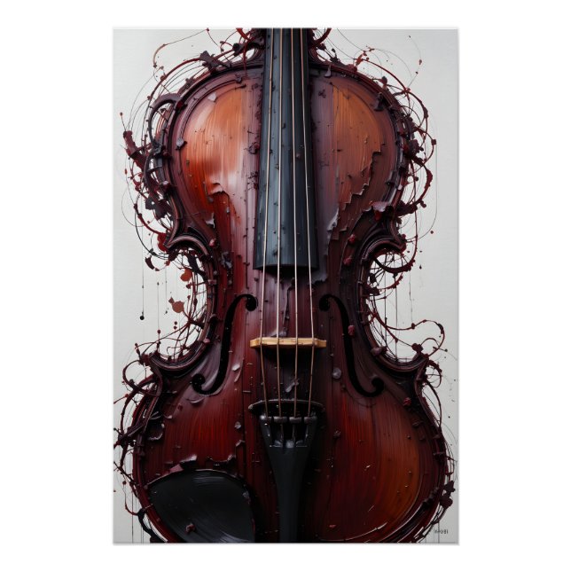Póster Burgundy Black Abstrato Violin (Frente)