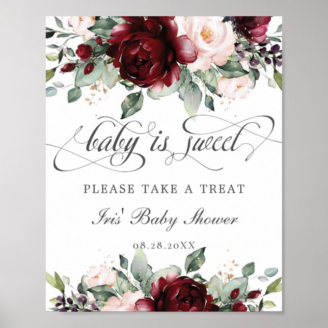 Poster Burgundy Blush Floral Baby é Sweet Tome um Tratame (Frente)