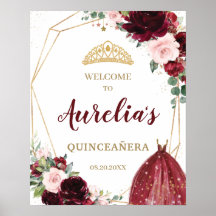 Burgundy Blush Floral Quinceañera Tiara Boas-vinda