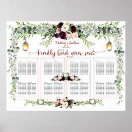 Poster Burgundy Blush Greenery 160 Assentos Convidados