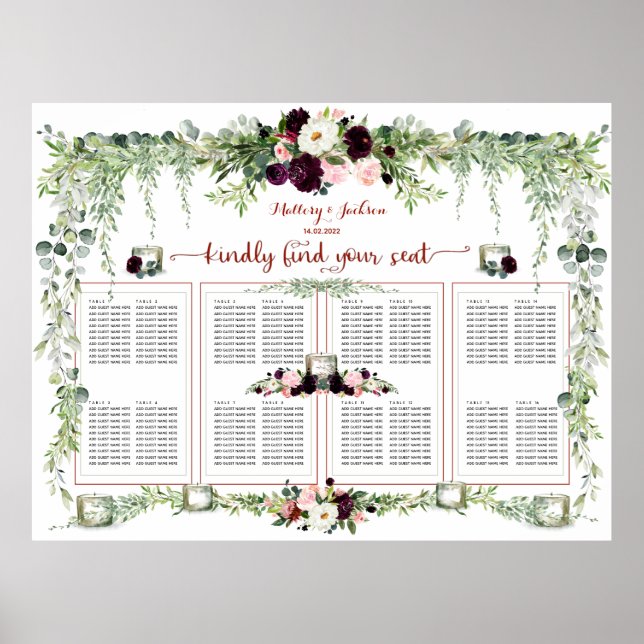 Poster Burgundy Blush Greenery Garland 160 Assentos Convi (Frente)