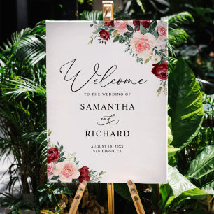 Poster Burgundy Blush Greenery Sinal de Boas-vindas