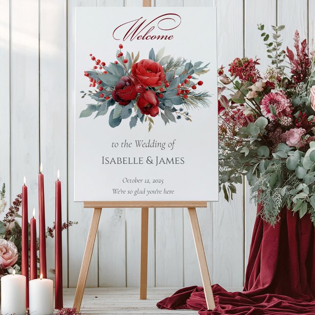 Poster Burgundy & Blush Roses Wedding Welcome (Criador carregado)