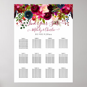 POSTER BURGUNDY BOHO WATERCOLOR FLOWERS SENDO GRÁFICO