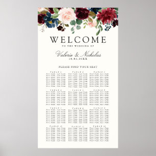 Poster Burgundy Bouquet   Floral 12 Table Seating Chart