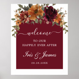 Poster Burgundy Burnt Orange Floral Arch Weding