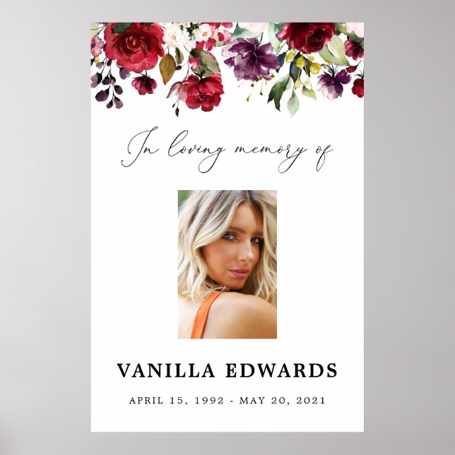 Poster Burgundy Celebration Of Life Sign, Foto Sinal (Frente)