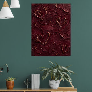 Poster Burgundy & Coração de Ouro Rosa Texturizado Abstra