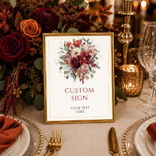 Poster Burgundy Dourado Floral Boêmio personalizado 8x10