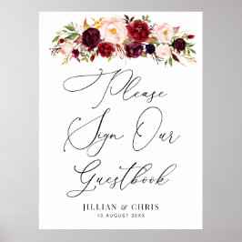 Poster burgundy e blush floral guestbook