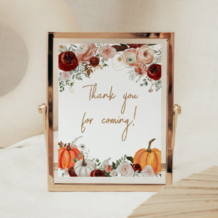 Poster Burgundy Fall Floral Pumpkin Obrigado por vir