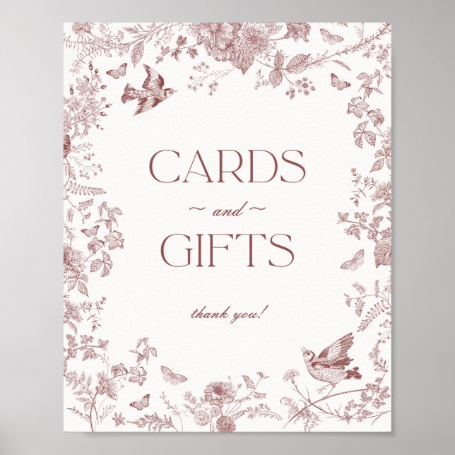Poster Burgundy Fall Toile De Jouy Floral Cards Presentes (Frente)