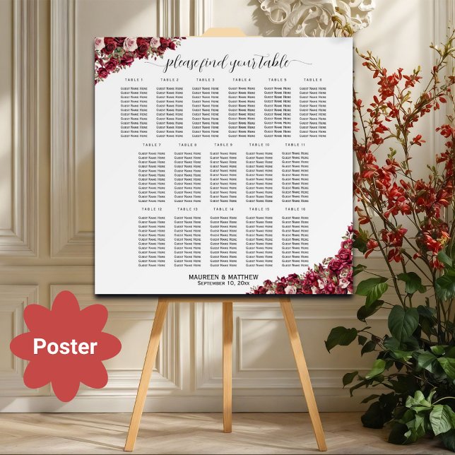 Poster Burgundy Floral 16 Mesas (Criador carregado)