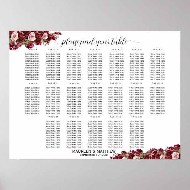 Poster Burgundy Floral 19 Mesas (Frente)