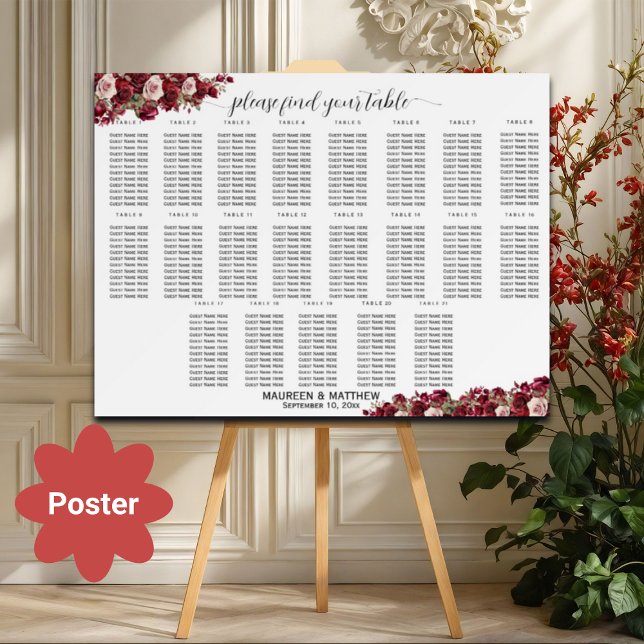 Poster Burgundy Floral 21 Mesas (Criador carregado)
