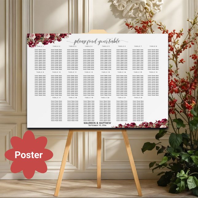 Poster Burgundy Floral 22 Mesas (Criador carregado)