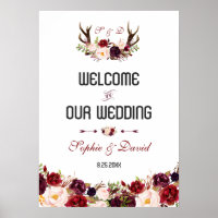 Burgundy Floral Antlers - Sinal de Boas-vindas
