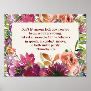 Poster Burgundy Floral Bíblia Verse Timothy Youth