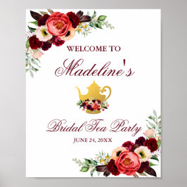 Poster Burgundy Floral Boho Bridal Tea Party