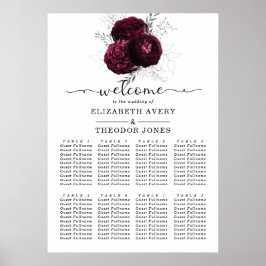 Poster Burgundy Floral Elegant Wedding Seating Charts